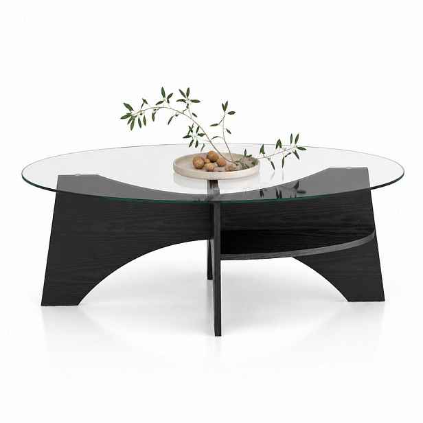 EVRYAE KONFERENČNÍ STOLEK Vějířovitý design, bezpečnostní sklo, stabilní konstrukce, moderní, černá 104,9/60/35,6 cm