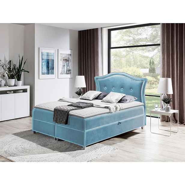 Kontinentální manželská postel 180x200 VARIEL 1 - světlá modrá + topper ZDARMA