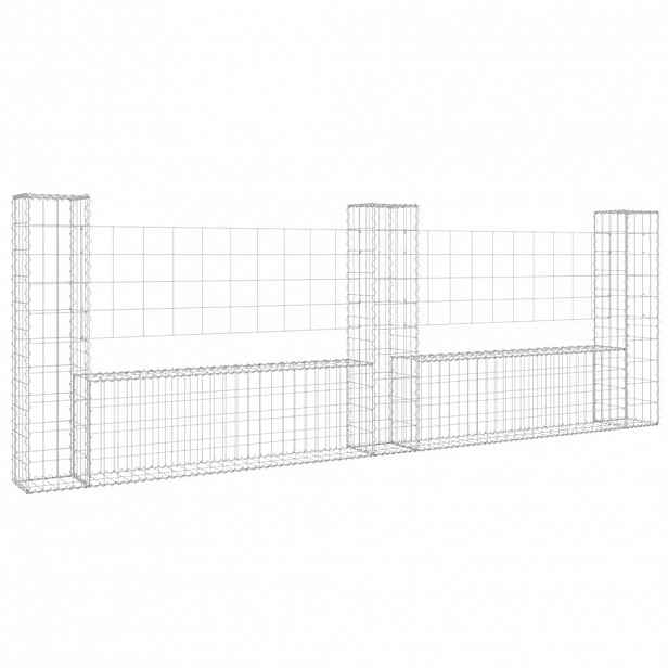 vidaXL Gabionový koš ve tvaru U se 3 sloupky železo 260 x 20 x 100 cm