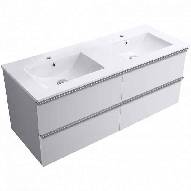 Koupelnová skříňka Velora - bílá matná, úchytka chrom + keramické umyvadlo Todo - bílá lesklá - 121x55x46,5 cm