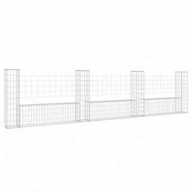 vidaXL Gabionový koš ve tvaru U se 4 sloupky železo 380 x 20 x 100 cm