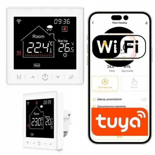 WiFi pokojový termostat Tuya Regulátor pece Tepelná čerpadla 230 V On/off Smart