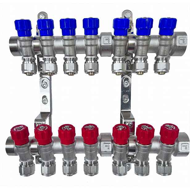 X-home Rozdělovač Pex 1" x 16 mm 7 Obvodů Studené Vody 7 Obvodů Teplé Vody