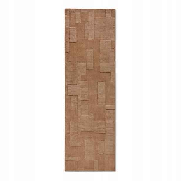 Koberec Běhoun vlněný 80x250 cm, ručně tkaný, hnědý, jednobarevný, 3D