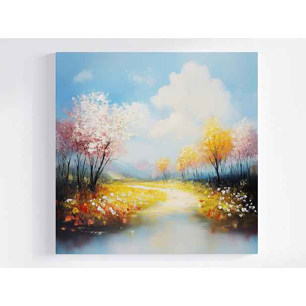 Obraz Na Plátně Canvas Krajina Pohled Na Jaro Hory Údolí Louka Květiny 50x50
