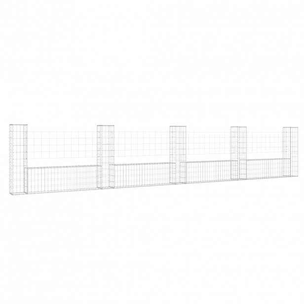 vidaXL Gabionový koš ve tvaru U s 5 sloupky železo 500 x 20 x 100 cm