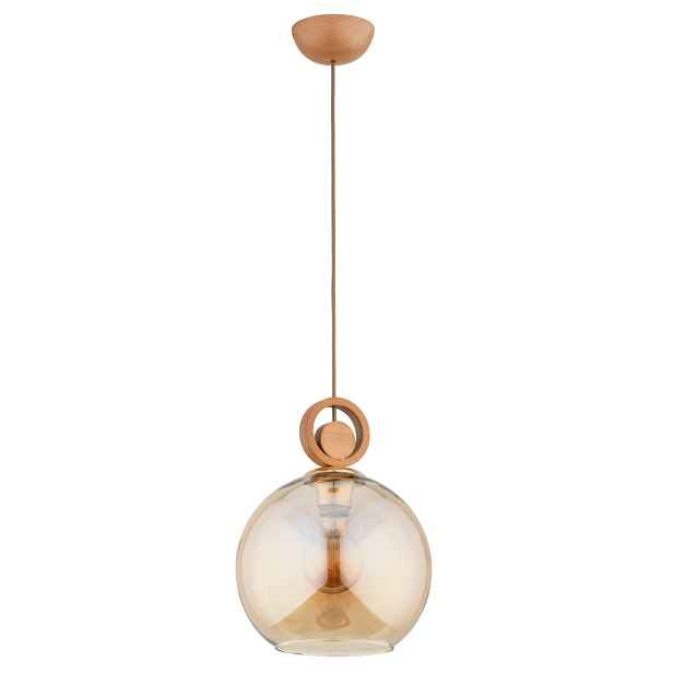 Alfa Sara Závěsná lampa dřevěná skleněná 1xE27 15W světlé dřevo
