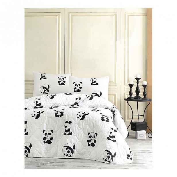 Set přehozu a 2 povlaků na polštáře EnLora Home Panda, 200 x 220 cm