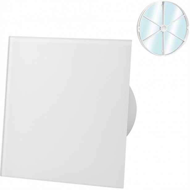 Skleněný Ventilátor Bílý Mat Časovač Senzor Vlhkosti Zpětný Ventil Fi 125