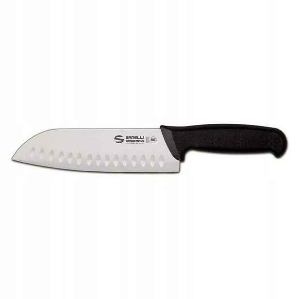 Nůž Santoku Sanelli Ambrogio Supra, s vroubkovanou čepelí (Granton), 18 cm