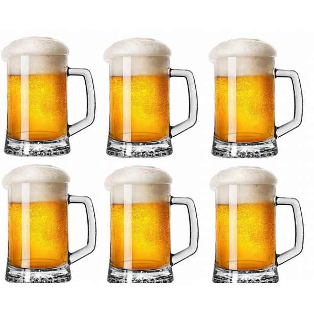 Sada 6 x skleněná pivní sklenice s držákem na pivo 620 ml Pevný