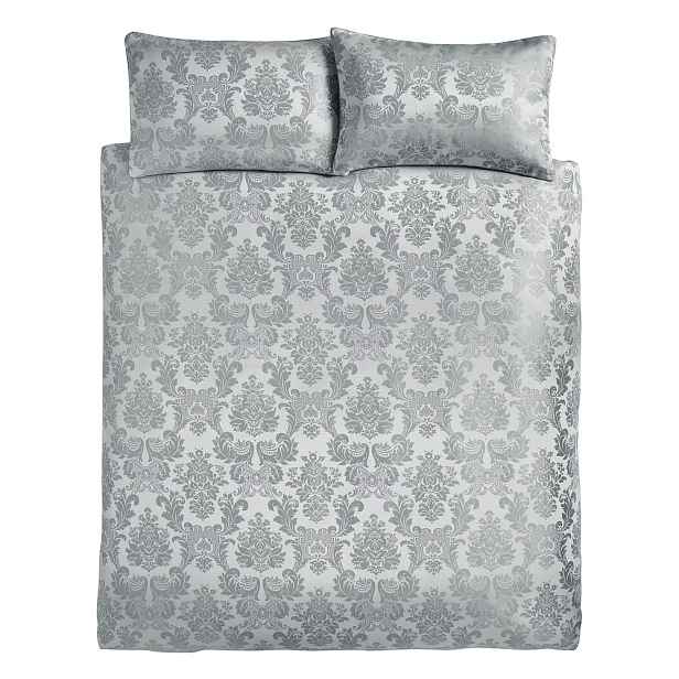 Šedé damaškové povlečení na dvoulůžko/prodloužené 230x220 cm Damask Jacquard – Catherine Lansfield