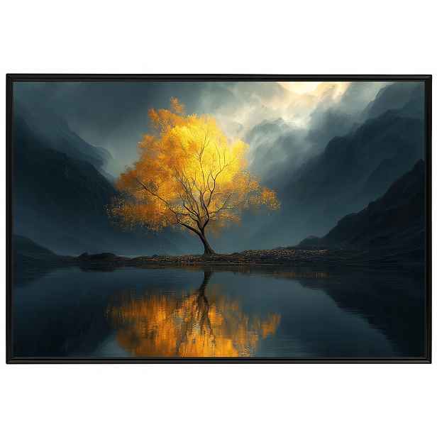 Plakát Rámeček Hliník Zlaté Horské Dřevo Jezero Mlha Odraz 60x40