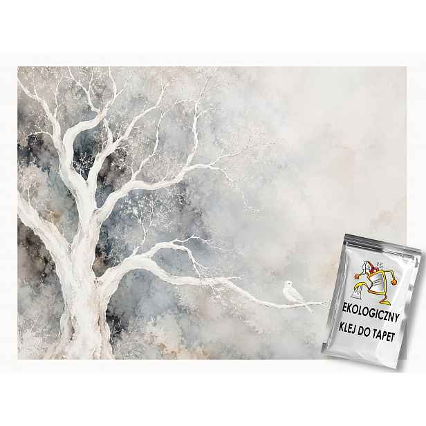 Fototapeta Flizelina Akvarel Bílé Dřevo Pták Šedá 208x146 130g