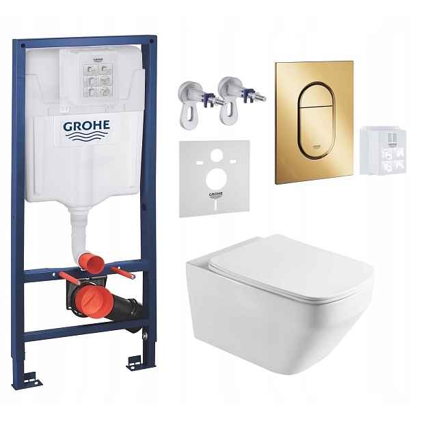Grohe Wc stojan Rapid Sl s mísou Wc Naron Tornado a zlatým tlačítkem