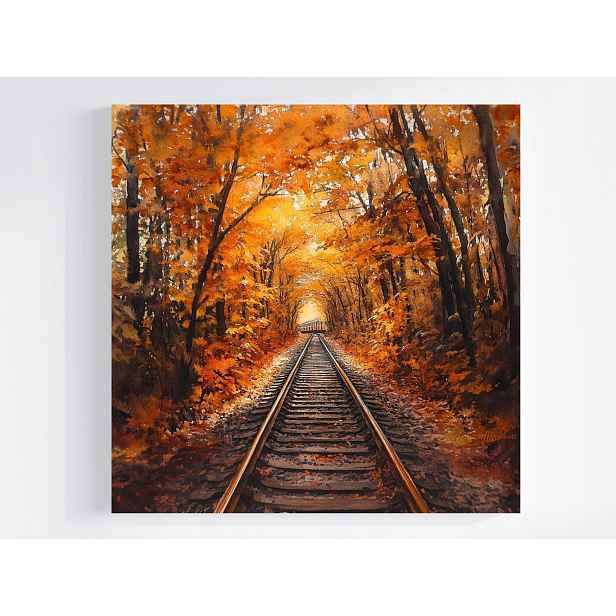Obraz Na Plátně Plátno Krajina Les Stromy Koleje Trať Podzim Tunel 50x50