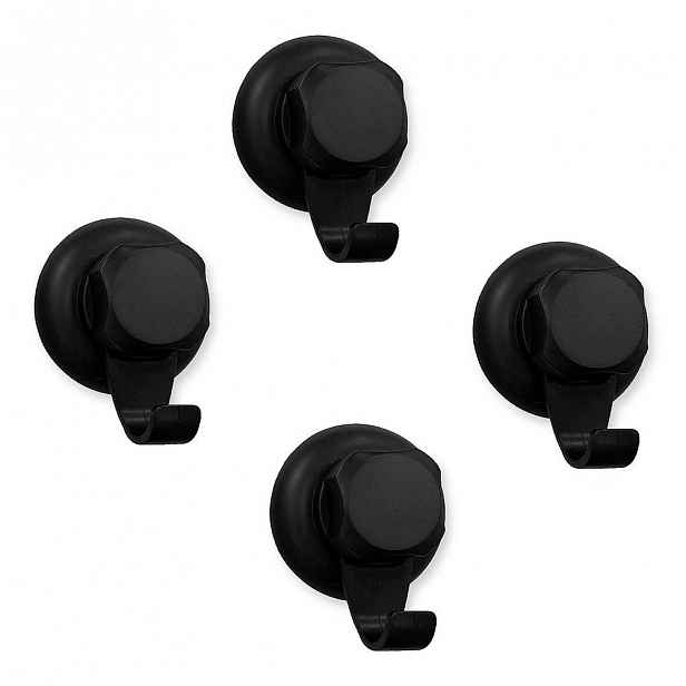 Sada 4 černých samodržících nástěnných háčků Compactor Bestlock Black Big Hooks, ⌀ 7,1 cm