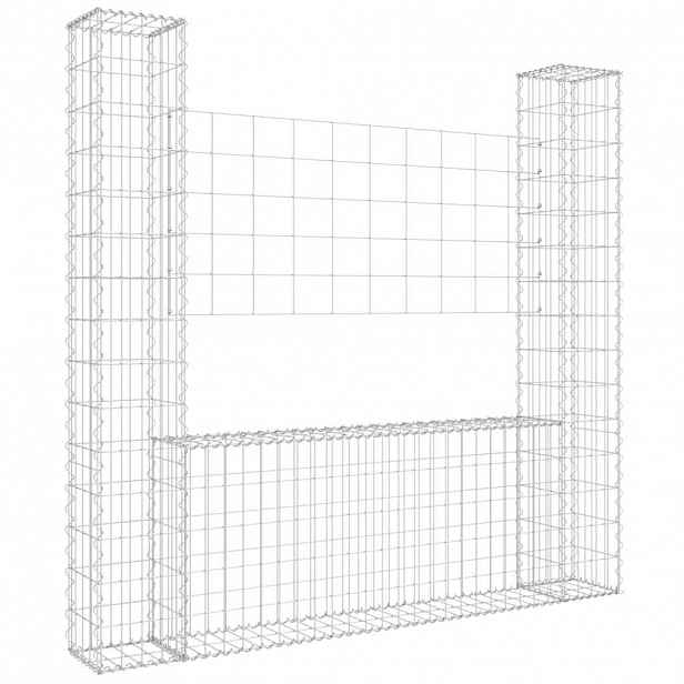 vidaXL Gabionový koš ve tvaru U se 2 sloupky železo 140 x 20 x 150 cm