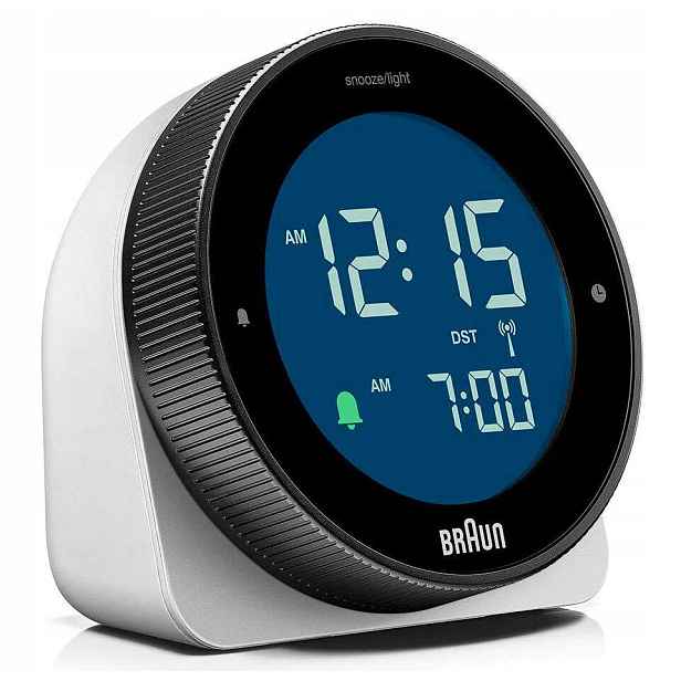 Bílý Kulatý Podsvícený Elektronický Budík Braun BC24W-RC DCF77 Alarm