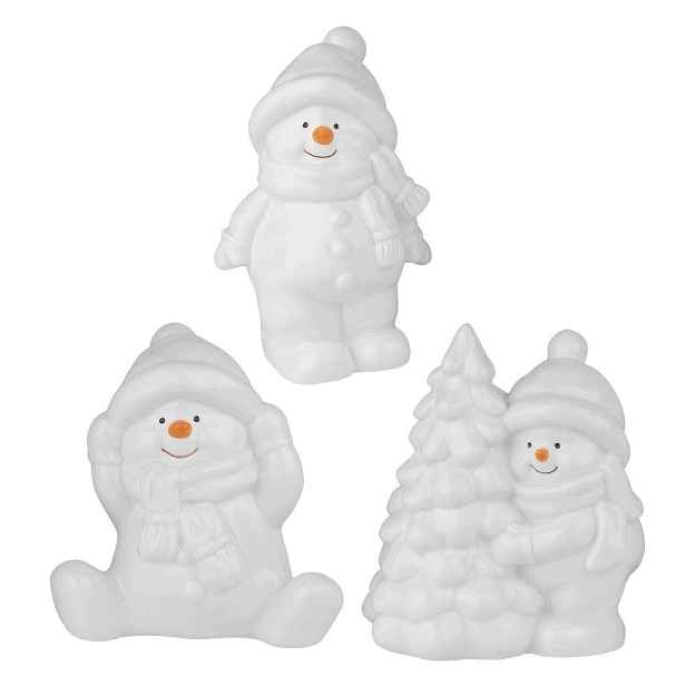 Vánoční Figurky Sněhuláka 3 Ks Porcelánové Bílé 13 CM Zimní Dekorace
