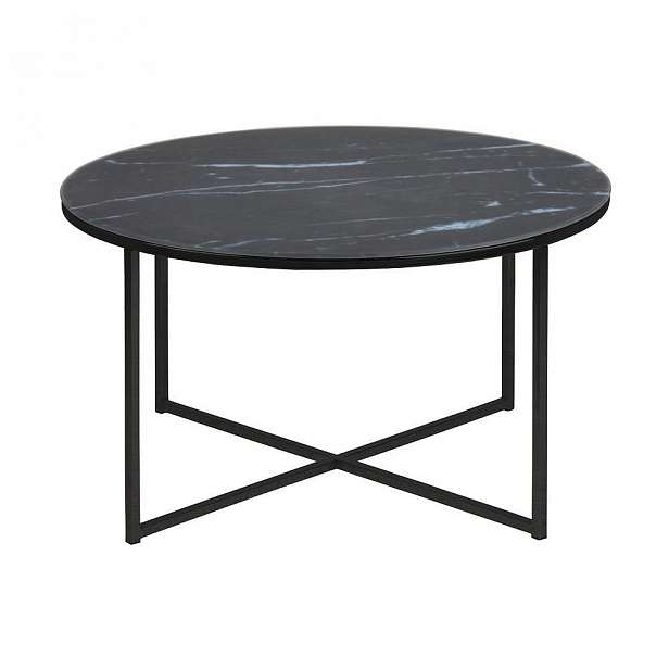 Černý konferenční stolek s deskou v mramorovém dekoru Actona Alisma, ⌀ 80 cm