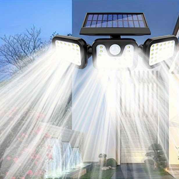 TEMU 1ks 3-hlavý odnímatelný solární LED nástěnný světlo, lithiová baterie, Ip44/venkovní senzorové světlo, osvětlení dvora, nástěnné světlo, nouzové