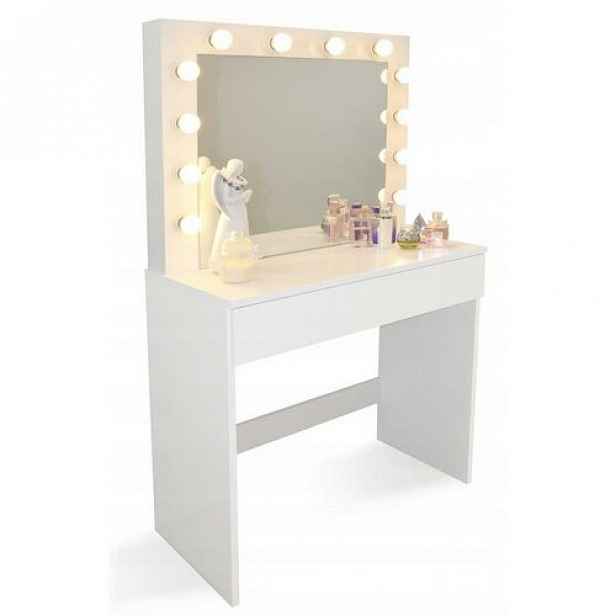 Toaletní kosmetický stolek Linda 80x40x140cm se zrcadlem bílá