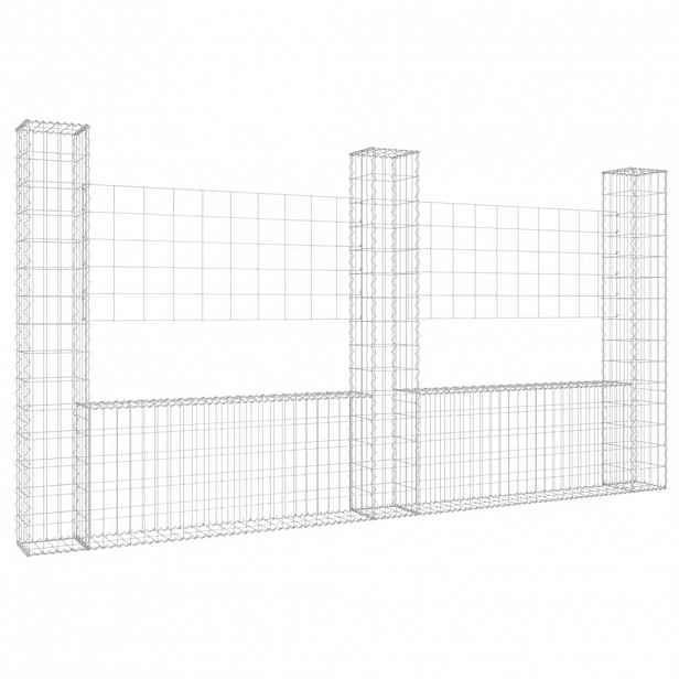 vidaXL Gabionový koš ve tvaru U se 3 sloupky železo 260 x 20 x 150 cm