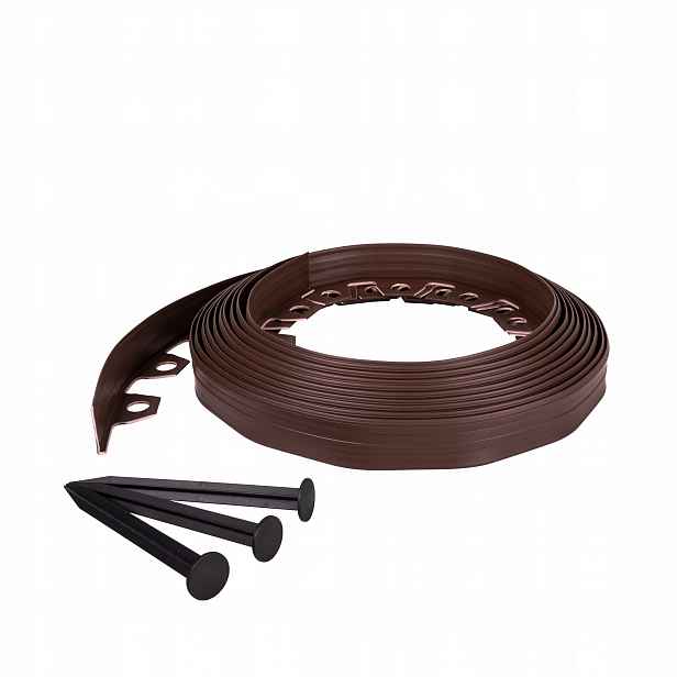 Zahradní lem z plast 8x10 m, hnědý, 4 cm