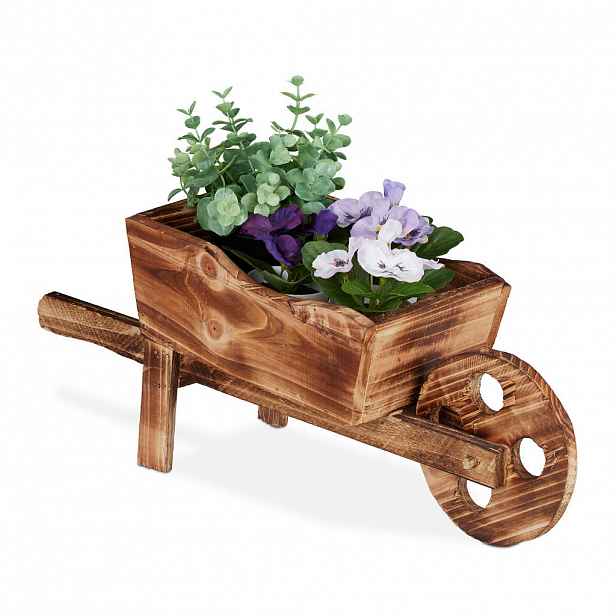Relaxdays KOLEČKO Přírodní dřevo na květiny vintage 47 cm