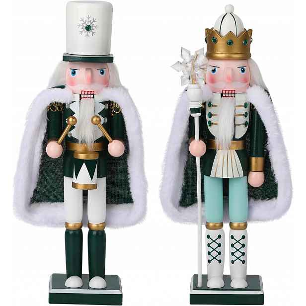 Vánoční Figurky Dědeček Na Ořechy, Dřevěné, 2 Ks, Černobílé