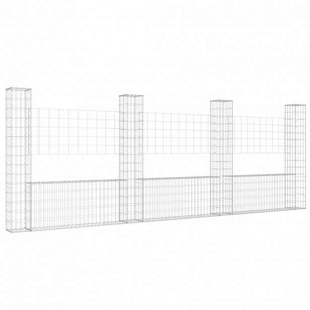 vidaXL Gabionový koš ve tvaru U se 4 sloupky železo 380 x 20 x 150 cm