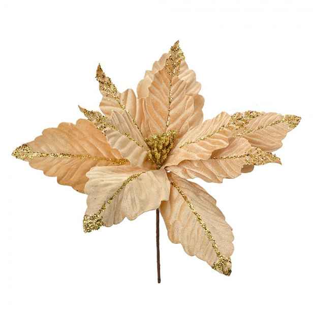Béžovo-zlatá květina béžová vánoční hvězda Poinsettia - Ø 36*36 cm Clayre & Eef