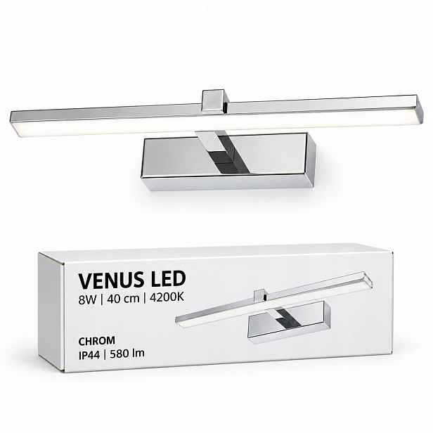 Chromovaná Led lampa Venus 8W 40 cm nad zrcadlo 4200K IP44 580lm koupelna