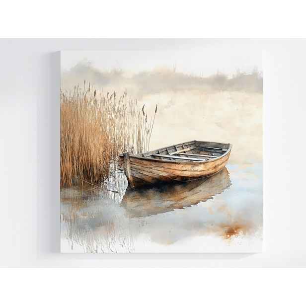 Obraz Na Plátně Canvas Pohled Krajina Jezero Voda Loď Loďka Mlha 50x50