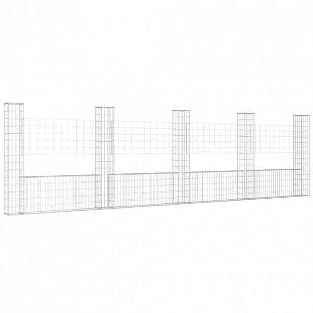 vidaXL Gabionový koš ve tvaru U s 5 sloupky železo 500 x 20 x 150 cm