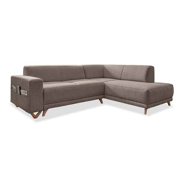 Hnědá rozkládací/s úložným prostorem rohová pohovka (pravý roh/do L) Classy Sophie – Miuform