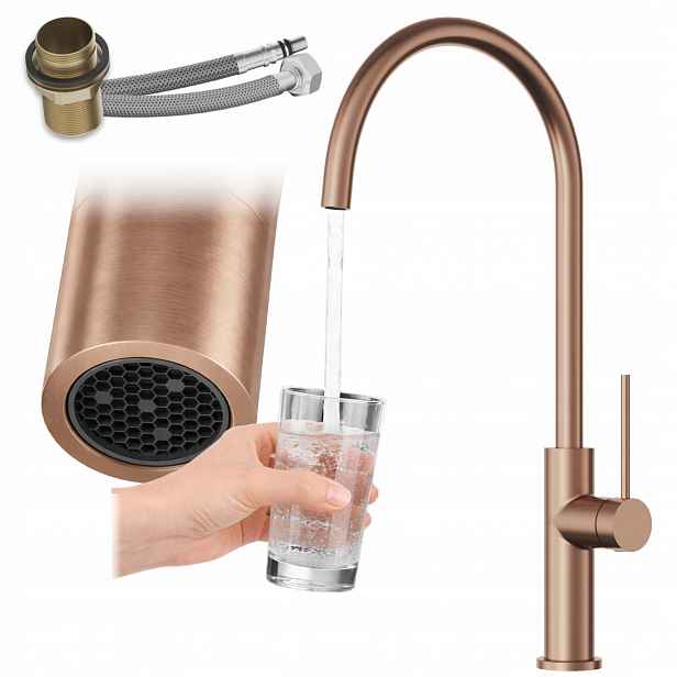 Kuchyňská baterie Kran Rose Gold Otočná stojánková výlevka Prestige Slim