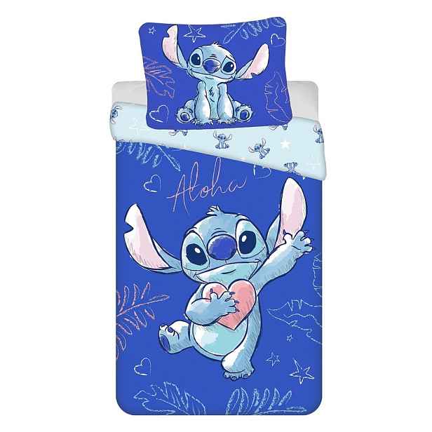 Modré bavlněné dětské povlečení na jednolůžko 140x200 cm Lilo & Stitch "Aloha" – Jerry Fabrics