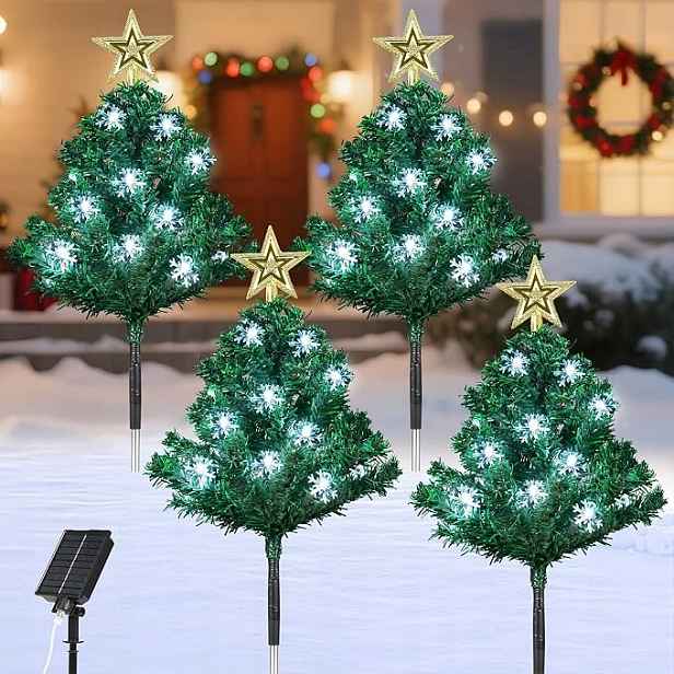 Vánoční stromek Led 83 cm Dekorace 4ks Solární lampy Sněhové vločky