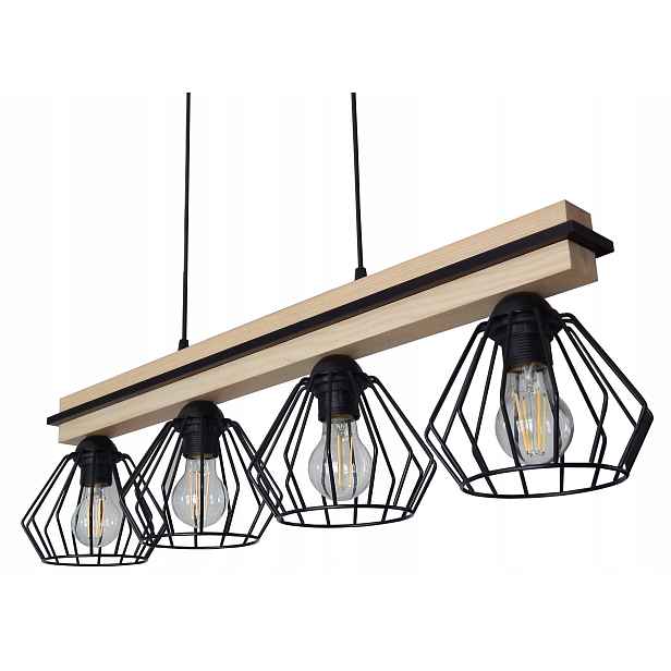 Závěsná Lampa Nad Stůl Do Kuchyně Obývacího Pokoje Led E27 Dřevěná Drátěnka