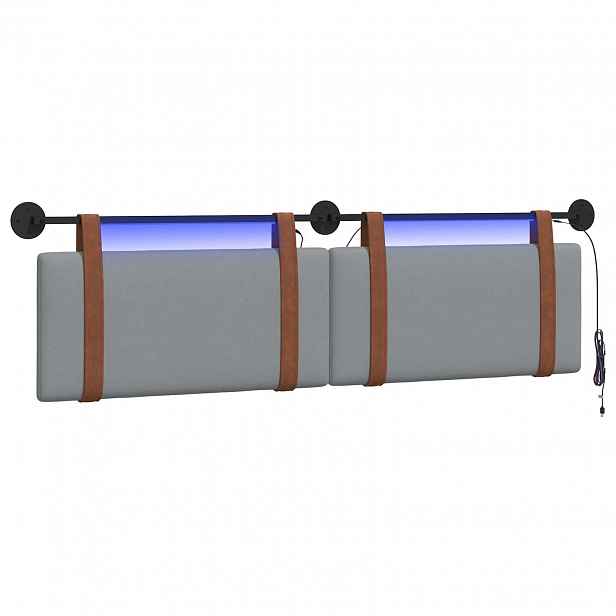 vidaXL Závěsné čelo postele S LED osvětlením Světle šedá Antický PU