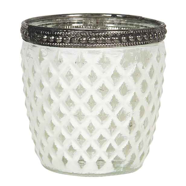 Skleněný svícen s bílou patinou Satin - Ø 7*7 cm Clayre & Eef