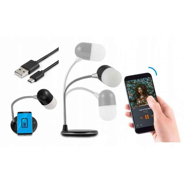 Stolní Led stolní lampa TechniSat Bluetooth reproduktor Nabíječka Qi Černá