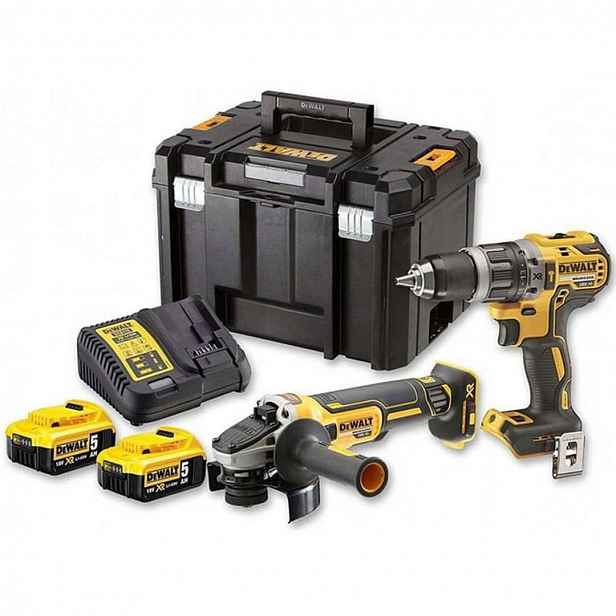 DeWALT - 18V AKU sada vrtacího šroubováku a úhlové brusky, 2x aku 5,0 Ah XR, nabíječka DCK2020P2T