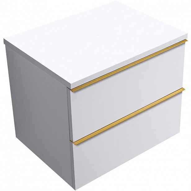 Koupelnová skříňka Velora - bílá matná, úchytka zlatá + deska pod umyvadlo Navira Pro - 36 mm - 70x56,6x46,5 cm