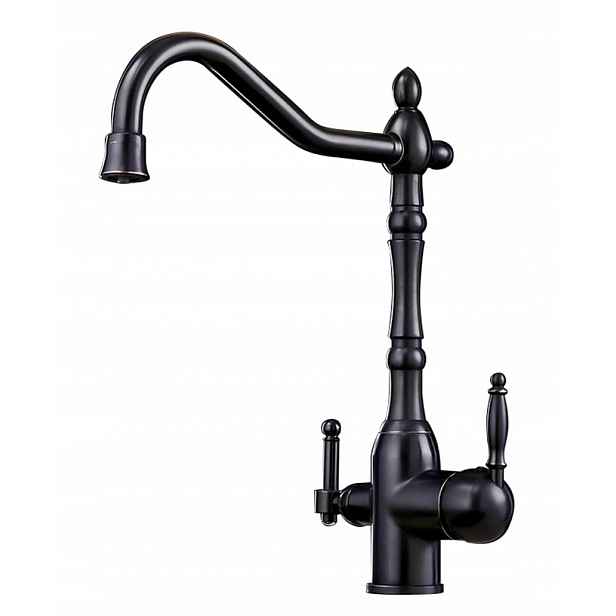 Kuchyňská baterie černá Třícestná pro filtr Old Retro Black