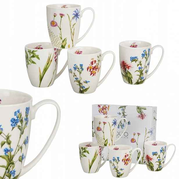 Sada 4 Porcelánových Hrnků Barvy přírody 360 ml sada jako dárek