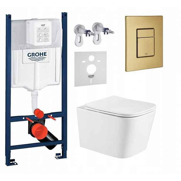Sada Wc Grohe Rapid s mísou Wc Alba a tlačítkem zlatá kartáčovaná