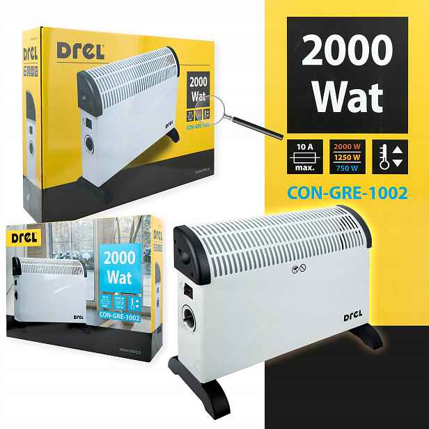 Drel Elektrický konvektorový ohřívač 2000 W bílá kamna CON-GRE-1002